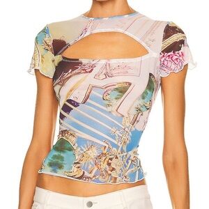 NWT Miaou x Paloma Elsesser Lace Up Back Tee in Baroque